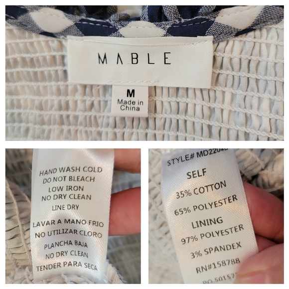 Anthropologie MABLE Blue/White Gingham Smocked Mini Dress Sz M Y2K Peasant Fairy - Picture 11 of 12